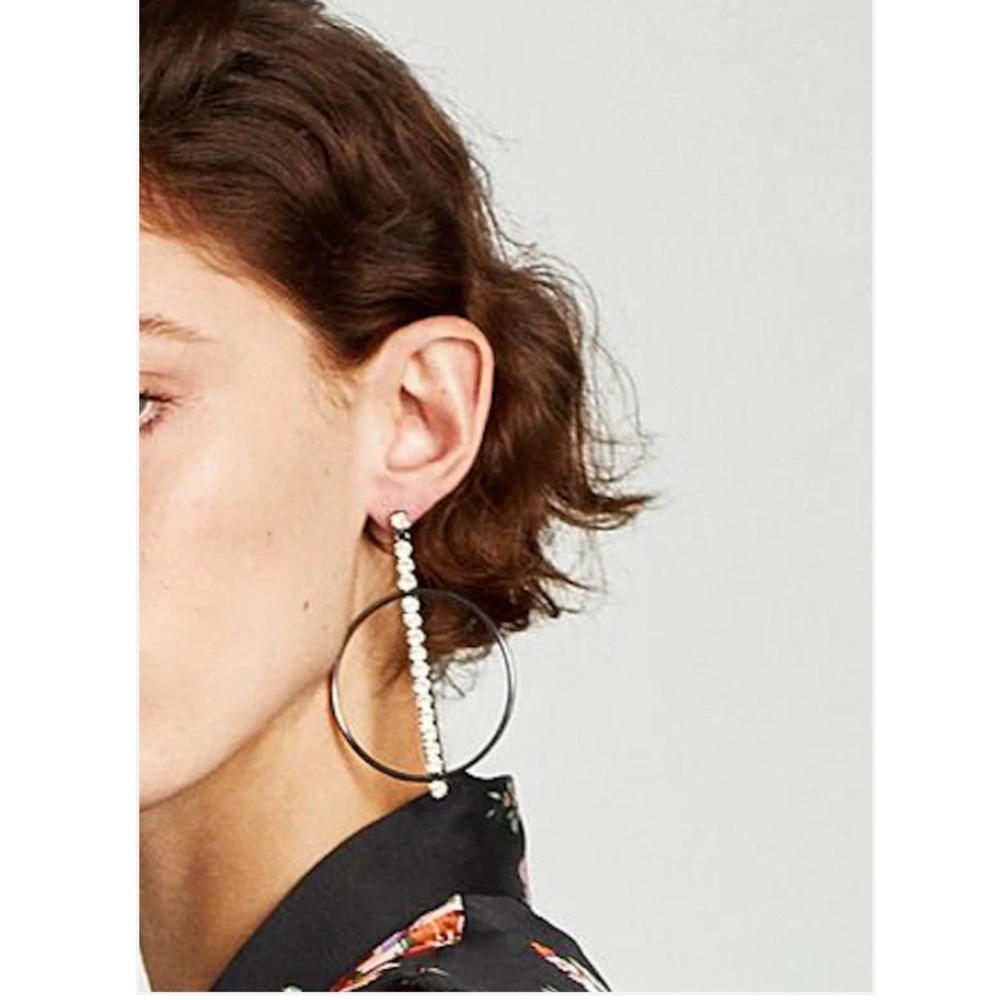Zara Black and Silver Hoop Earrings